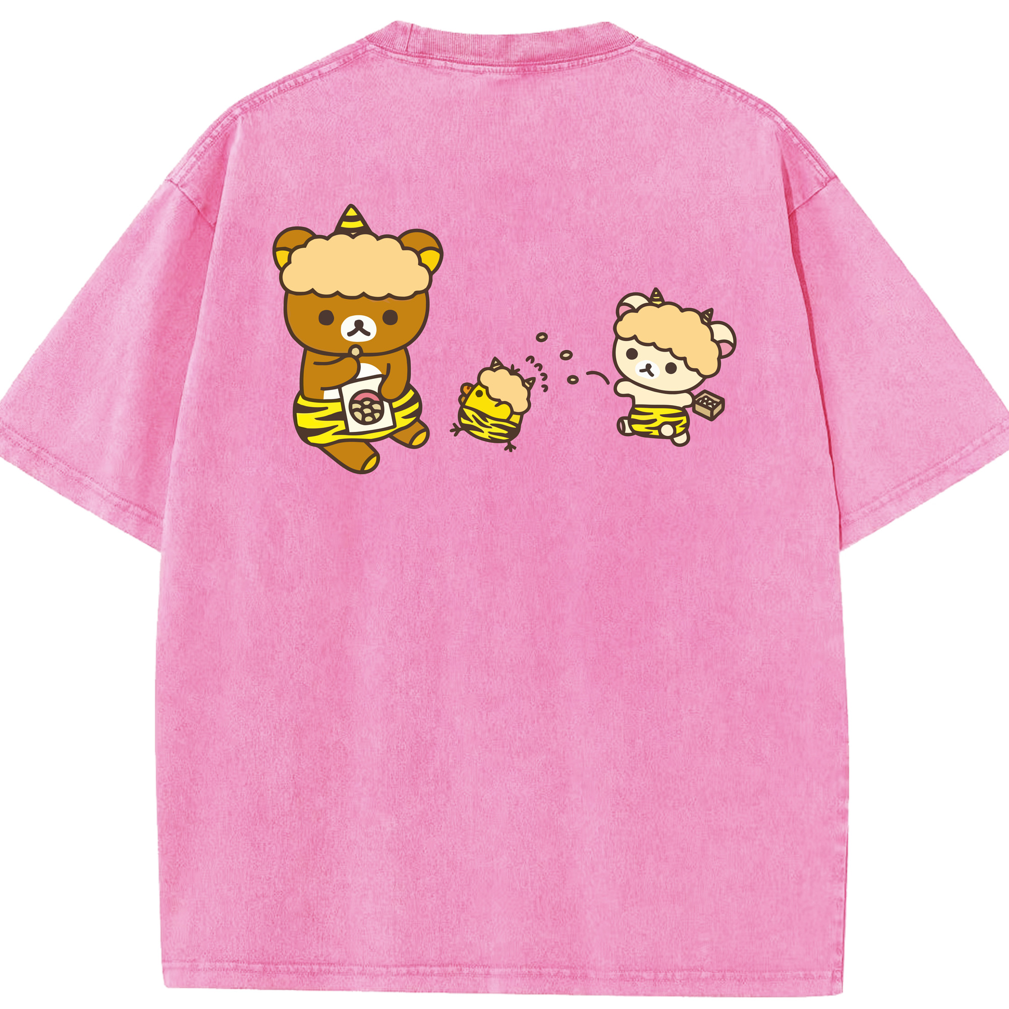 （画像用） リラックマ リラックマ キイロイトリ Rilakkuma Korilakkuma Kiiroitori 綿100% ヴィンテージ風 半袖Tシャツ（背面プリント）